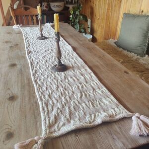 Woven Knit Cotton Table Runner, Plaid, Cream And Pink, Country, Cottage